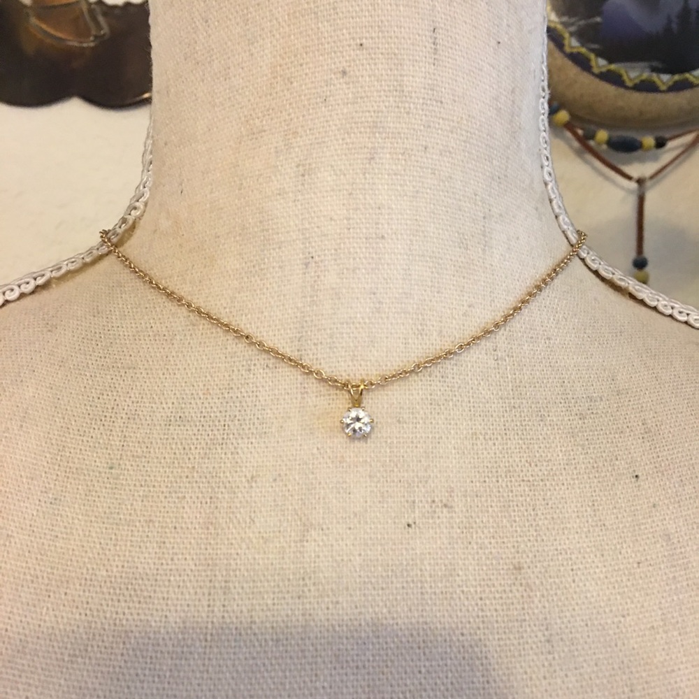 Vintage clear cz pendant on gold tone chain